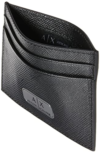 Armani Exchange Plate Logo Saffiano Leather Card Holder, Black4