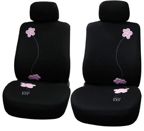 FH Group Full Set Floral Embroidery Design Car Seat Covers, Airbag Ready and Split Bench -Fit Most Car, Truck, SUV, or Van (Black Color) FB053115