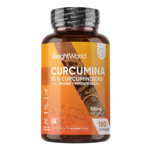 Extracto de Cúrcuma 25000mg* con Pimienta Negra y Jengibre - 95% de Curcuminoides, 6 Meses de Suministro, 180 Cápsulas Veganas de Extracto 50:1 - Sin OGM ni Estearato de Magnesio - WeightWorld