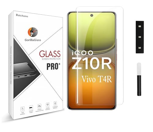 Image of BATCHONE Tempered Glass Screen Protector Compatible For iQOO Z10R / Vivo T4R 5G (Transparent) Edge To Edge Full Screen Coverage UV With Easy Installation Kit, Pack of 1
