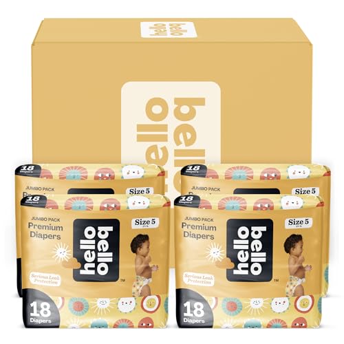 Image of Hello Bello Premium Diapers Size 5, 72 Count Disposable, Extra-Absorbent, and Hypoallergenic Baby Diapers with Snug and Comfort Fit, Sunnyside Up Pattern Value Pack