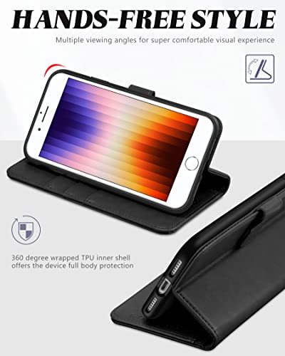 Tucch Case For Iphone Se 2022 5G, Iphone 7/8/Se 2020 Wallet Case Pu Leather Flip Folio Case Wallet With Card Slot, Stand Magnetic Tpu Shockproof Inner Case Compatible With Iphone 7/8/Se2/Se3, Black #TOP3