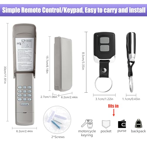 LAWOHO Purple Learn Button 377LM Wireless Keypad 371LM 373LM Keyring Remote Control Compatible with Liftmaster Chamberlain Craftsman 139.53753 139.53985D 950CD Garage Door Opener 315Mhz Security +