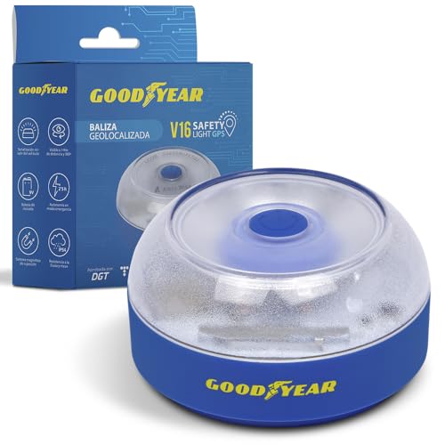Goodyear - Baliza V16 Homologada DGT 3.0 – Luz de Emergencia Coche Conectada IoT, Geolocalización GPS, Base Magnética, Visibilidad 360°, IP54, Certificado LCOE