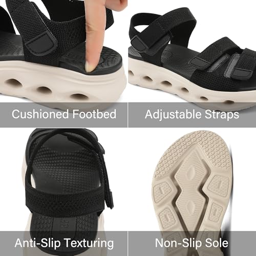 Image of UBFEN Womens Comfortable Walking Sandals with Cushioned Sole | Non-Slip Rocker Bottom, Arch Support, Adjustable Straps, Lightweight Water Sport Platform Summer