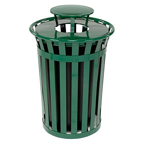 Global Industrial 36 Gallon Outdoor Metal Slatted Trash Receptacle with Rain Bonnet Lid
