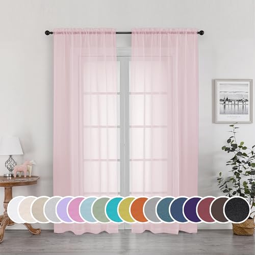 Image of OWENIE Sheer Curtain 72 Inches Long 2 Panels Set, Elegant Airy Transparent Rod Pocket Sheer French Door Curtains & Drapes for Living Room Bedroom, Blush Sheer Window Treatments, 42WX72L inch