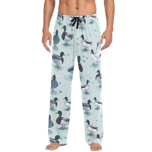 Cute Mallard Ducks Pajama Pants Farmhouse Animals Men's Pajama Bottoms Lounge Sleepwear PJs Lightweight Sleep Pants XL