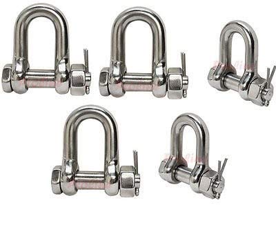 5 Pc 5/16'' Marine Stainless Steel 316 Chain Shackle Bolt Pin D Ring Rig Boating