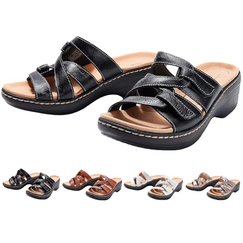 Summer Sandals for Women 2025 Orthopedic Open Toe Sandals Adjustable Strap Slip On Slippers Leather Platform Shoes