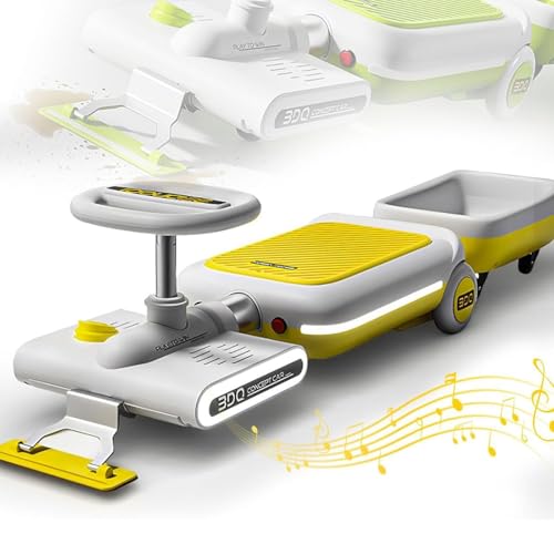Kart de limpieza eléctrica, Kart eléctrico mejorado con función de limpieza, carritos de limpieza for pisos con fregona, Mini Go Kart portátil recargable de 6 V con almacenamiento grande(Yellow)
