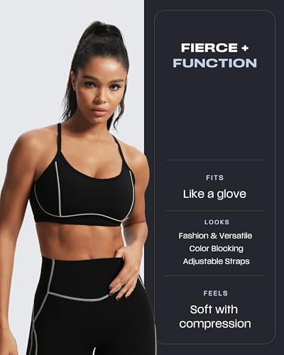 Image of Aoxjox Lexi Lined Sports Bra | color blocking, adjustable straps, women's workout fitness training gym yoga crop tank, moisture-wicking