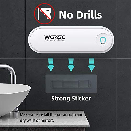UV Toothbrush Holder Wall Mounted,5 Toothbrush Sterilizer Holder Ultraviolet Light Sterilization & Drying Function with Two Stickers for Women Kids Baby Bathroom,USB Charging Equipped with Adapter - Thumbnail 6