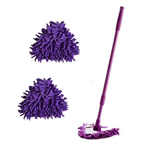 SeaISee Microfiber Triangle Spin Mop Retractable Mops with 2 Extra Refills for Home Wall Floor Office(Purple)