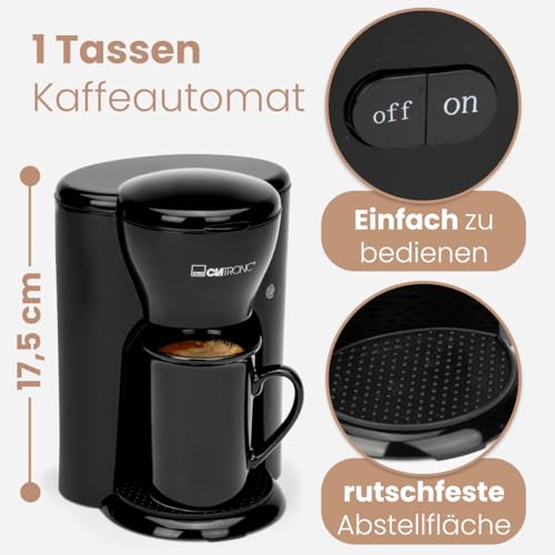 Clatronic® 1-Tassen-Kaffeeautomat | Kaffeemaschine perfekt für Singles | Filterkaffeemaschine inkl. Keramiktasse | kleine Kaffeefiltermaschine ideal für unterwegs | KA 3356 – Bild 7
