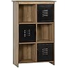 HOMCOM Bibliothèque Design Industriel – Meuble de Rangement 3 niches 3 casiers – Aspect Bois avec Portes en métal Noir