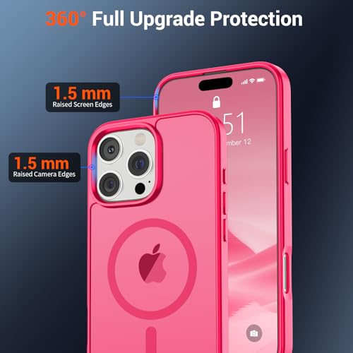 Image of SUPFINE Magnetic for iPhone 16 Pro Case (Compatible with MagSafe) (Military Grade Drop Protection) Slim Translucent Matte Shockproof with Anti-Fingerprint Phone Case,Hot Pink