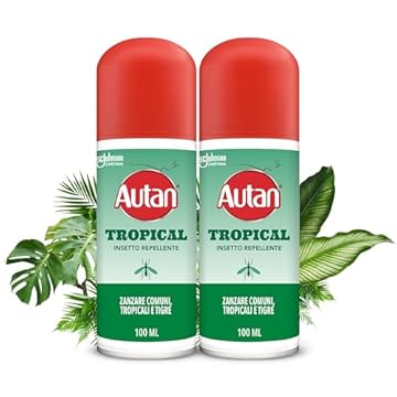 Autan Tropical Spray Secco, Spray Antizanzare Forte, Repellente Zanzare Azione Protettiva Duratura, Fino a 8h protezione, per Viaggi in Luoghi Tropicali, Efficace per Virus West Nile, 2 Conf da 100 ml