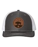 Heritage Pride Men's Bison Footprint Wildlife Laser Engraved Circle Leather Patch Mesh Back Trucker Hat, Charcoal/White