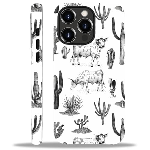 yicomon Compatible with iPhone 14 Pro Case, Highland Cows Cacti Pattern Print Matte Phone Case Durable Fashion Funny Liquid Silicone Case Soft Anti-Scratch Shockproof Protective Cover