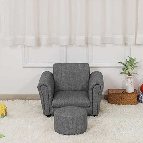 Getifun Kids Sofa Chair With Ottoman/Pvc Leather Toddler Couch With Plastic Legs/Upholstered Children Armchair For Kids Under 4 Years Old/Single Seat With Stool (Gray) #TOP2