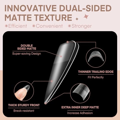 Image of Medium Almond Shape Nail Tips Half Cover 360pcs Medium Nails Double Sided Matte Almond Nail Tips Strong Lasting for Acrylic Press On Nails, 12 Sizes Luckyfairy Gelly Tips