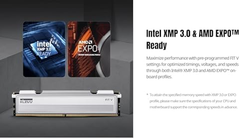 KLEVV FIT V DDR5 32 GB (2 x 16 GB) 5600 MHz CL30 SK Hynix A-Die 1.25V Gaming Desktop Ram Memory XMP 3.0 / AMD Expo Ready (KD5AGU880-56K300F)