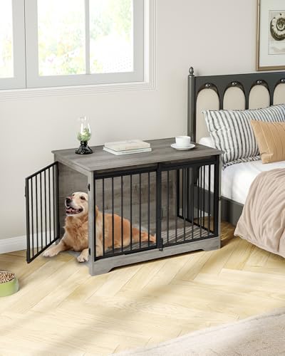Hzuaneri Hundekäfig Möbel, 100cm hundebox für zuhause, Schiebetüren, Moderne hundebox Holz Indoor für kleine/mittlere/große Hunde, Hundekäfig für Zuhause, 100 x 60 x 68 cm, Hell Elfenbein DFC02305B