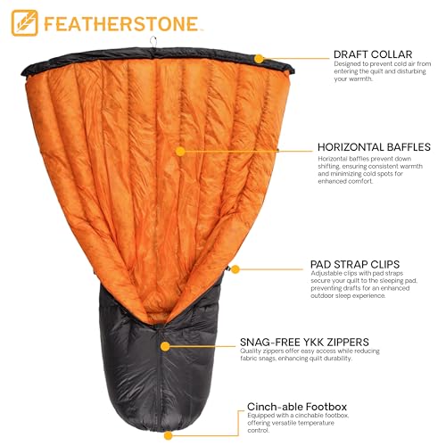 Featherstone Moondance 25 850 Fill Power Down Top Quilt Mummy Sleeping Bag Alternative for Ultralight Backpacking Camping and Thru-Hiking miniatura 2