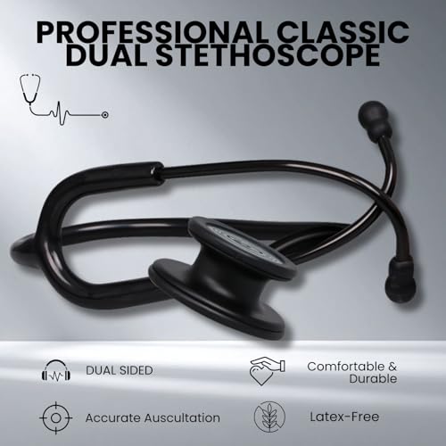 Image of MaiWieel-Classic Monitoring Stethoscope Professional Dual Head All Black Stethoscopes For Nurse,Doctor,Vet,Home Medical,EMT,Double-Sided Stainless Chestpiece,Flexible Tubing & Soft Sealing Eartips(Titanium Black)