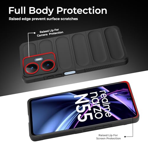Image of A rtistque Liquid Silicone Stripes Back Cover Case for Realme Narzo N55 / Realme C55 | with Camera Protection | with Inner Fabric | Anti Slip Grip | AirBag Case - Black