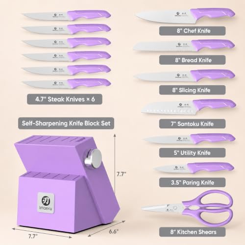 Image of imarku 14-piece Japanese kitchen knife set, including knife block sharpener