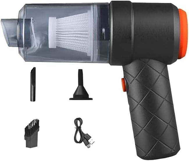 שואב אבק לרכב נייד 3 IN1 עם מפוח | שואב אבק כף יד אלחוטי נטען USB נוסע, קמפינג ניתן לשימוש חוזר, נייד, נטען (וואקום עם מפוח) (רב), שחור), שחור