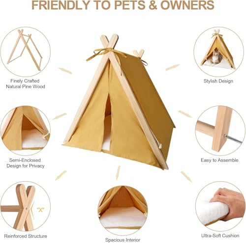 Joyfultails Tipi Zelt für Haustiere Hundezelt Katzenzelt, Haustierzelte Häuser mit Kissen Abnehmbar Haustier Hundebett Katzenbett