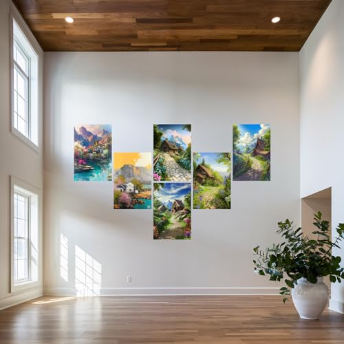 Image of SiddArtify Serene Asian - Cottage Landscape Art Print Set - 300GSM Board - 8x12 Inch - Pack of 6 Wall Room Decoration art Poster Prints