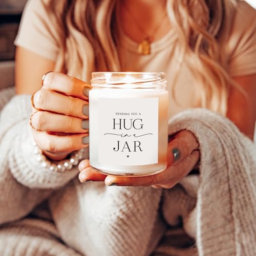 Image of ThreeKin Warm Hug in a Jar Scented Candles for Home, Relaxing Aromatherapy Gifts for Women with Lavender Essential Oils, Natural Soy Wax Blend, Long 65-Hour Burn, Friendship Gifts, 9 Oz