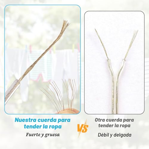 Miniatura 4 de 30m Cuerda Tendedero Exterior, Cuerda Para Tender Ropa Exterior De Alta Resistencia Núcleo De Acero, Fuerte 4mm Dia Cordel Tender Ropa, Cuerda Para Tendedero De Ropa Antióxido E Impermeable,120kg Lc