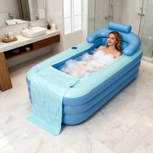 Aufblasbare Badewanne für Dusche | Tragbare Hydromassage Badewanne aus PVC mit Sitzmatte | Spa Bad für Erwachsene Männer Frauen | Ideal für Ehemann Sohn Tochter