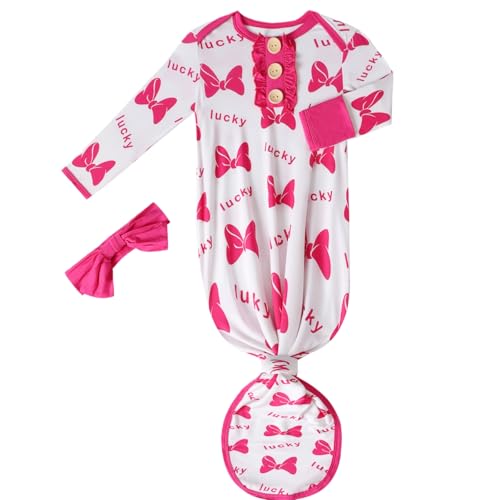 Image of Baby Newborn Knotted Gown, Soft Breathable Viscose from Bamboo for Infant Home Coming Outfit, Knotted Gown with Headband