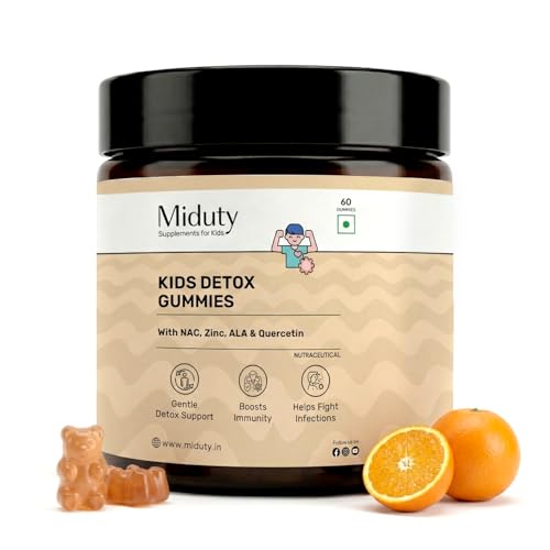 Image of Miduty Kids Detox Gummies - NAC for Kids - Quercetin, ALA, Zinc, Selenium & Iodine - Gentle Detox, Immunity, Thyroid Health & Allergies Support - No Added Sugar - Natural Orange Flavor - 60 Gummies
