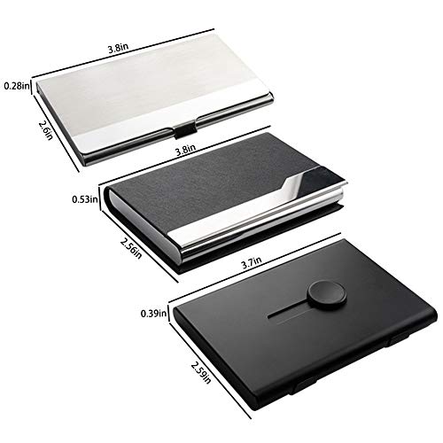 Kisswill 3 Pack Business Card Holders, Thumb-Drive Business Card Case And Leather Card Case With Magnetic Shut And Slim Metal Card Case, Excellent Design For Men And Women #TOP1