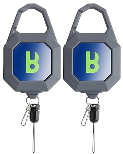 Booms Fishing RG4 2-Pack Fly Fishing Retractor, Locking Retractable Gear Tether, Heavy Duty Retractable Keychain with 27.5” Steel Retractable Cord, 7.7oz Gray