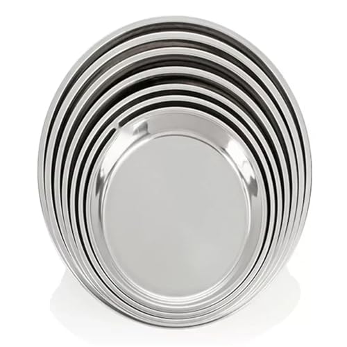 JINYOE Grandi piatti rotondi piatti in acciaio inossidabile, piatti da portata in argento, piatti fondi in metallo for torte(22cm x H3cm)