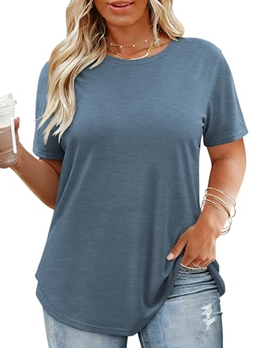 Image of VISLILY Plus-Size-Tops for Women Casual Short Sleeve T Shirts Trendy Tie Dye Crewneck Tees Comfy Loose Fit Tunics XL-5XL