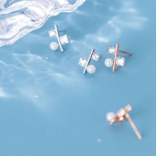 Pendientes de perlas con cuentas cuadradas de diamante para mujer 4