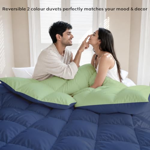 Image of AYKA Reversible Comforter 220 GSM Microfiber Reversible AC Comforter /Blanket for Winter /Quilt /Dohar /Duvets for King Size Blanket /Comforter Double Bed (Navyblue & Moss, 90 * 100)