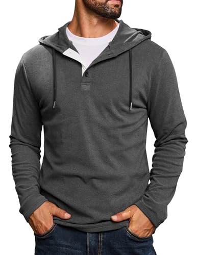 Image of CTU Mens Fashion Hoodies Casual Button Pullover Hooded Sweatshirts Lightweight Long Sleeve T Shirt Darkgrey S