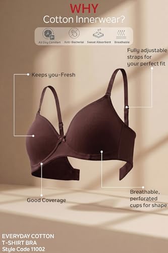 Image of Van Heusen Women's Cotton T-Shirt Bra|16 Hour Comfort|Everyday Bra|Breathable Perforated Cups|Anti Bacterial Tech|Sweat Absorbent|Padded|Wireless|Coverage|No Slip Soft Straps|Detachable Straps