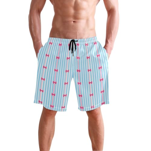 Quick Dry Stripes and Bows Men's Swimming Shorts Swim Trunks with Mesh Lining Beach Wear - S