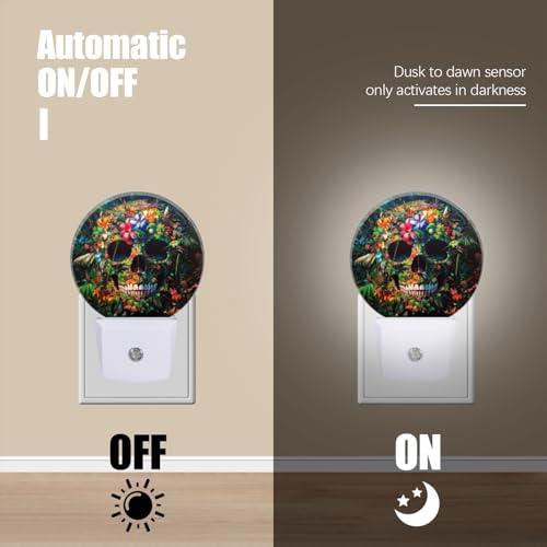 Image of LED Night Lights Lamp with Dusk to Dawn Sensor, Exquisite Tropical - Flowered Skeleton Night Light Plug Into Wall for Kids Room, Bedroom, Bathroom, Kitchen, Hallway
